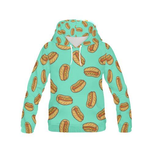 Green Hot Dog Pattern Print Women Pullover Hoodie-grizzshop