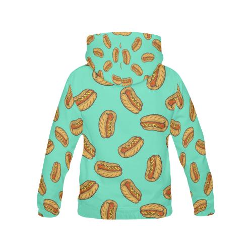 Green Hot Dog Pattern Print Women Pullover Hoodie-grizzshop