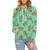 Green Hot Dog Pattern Print Women Pullover Hoodie-grizzshop