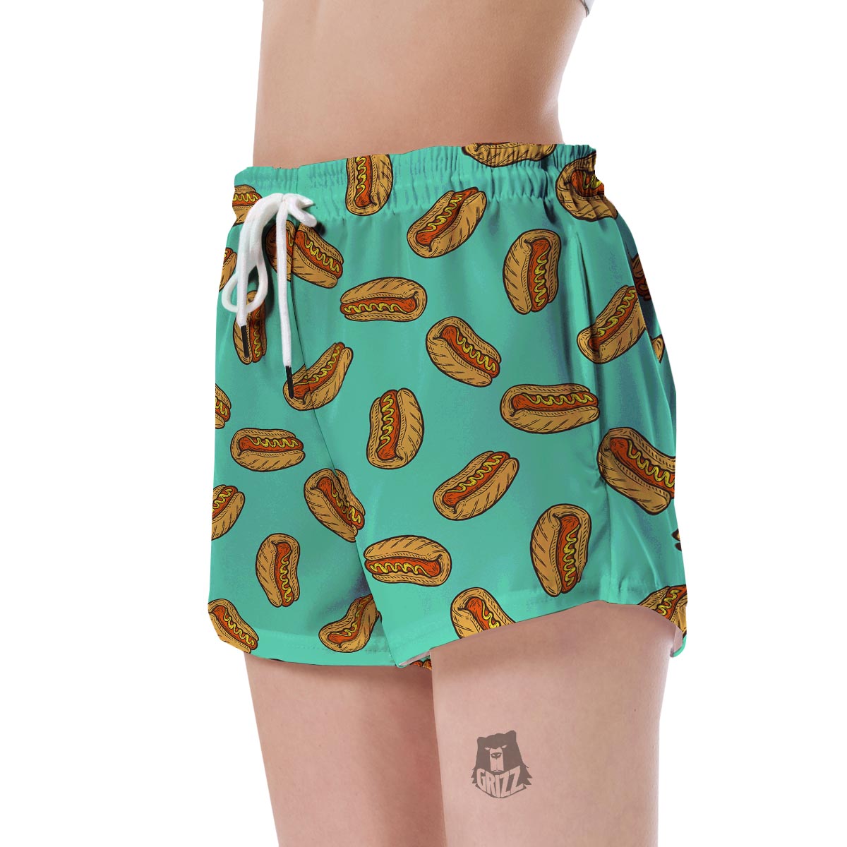 Green Hot Dog Pattern Print Women's Shorts-grizzshop