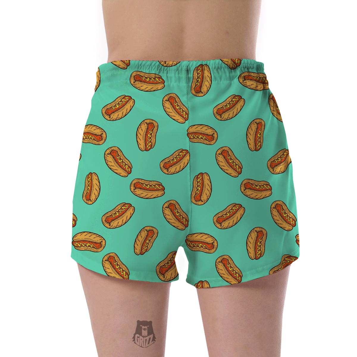 Green Hot Dog Pattern Print Women's Shorts-grizzshop