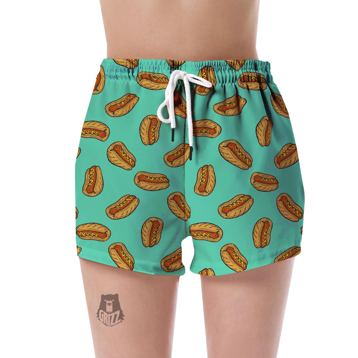 Green Hot Dog Pattern Print Women's Shorts-grizzshop