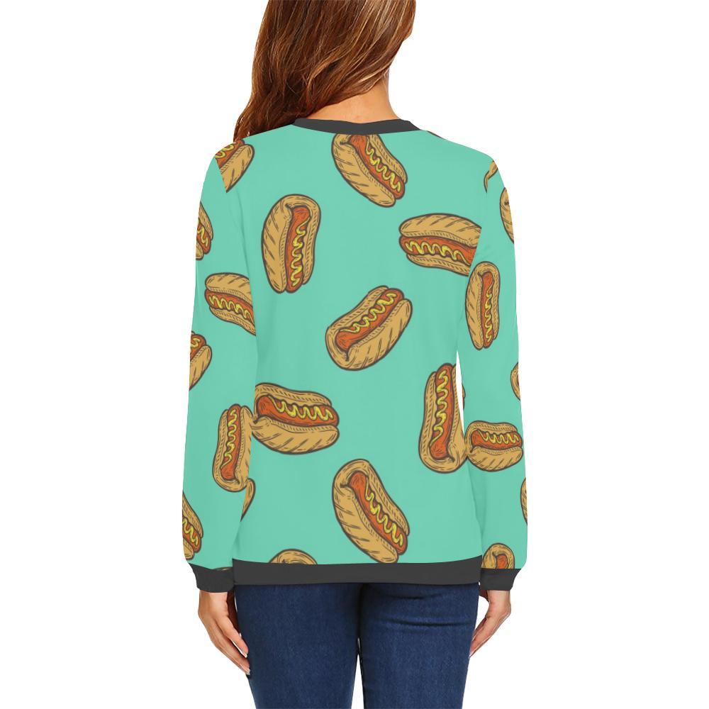 Green Hot Dog Pattern Print Women's Sweatshirt-grizzshop