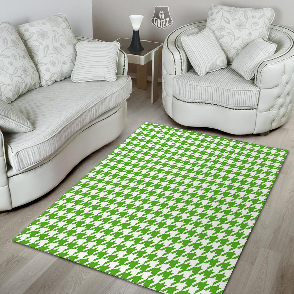 Green Houndstooth Print Floor Mat-grizzshop