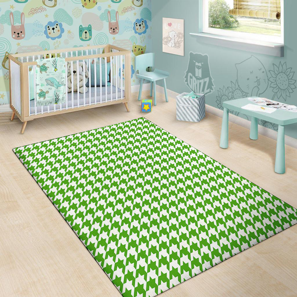 Green Houndstooth Print Floor Mat-grizzshop