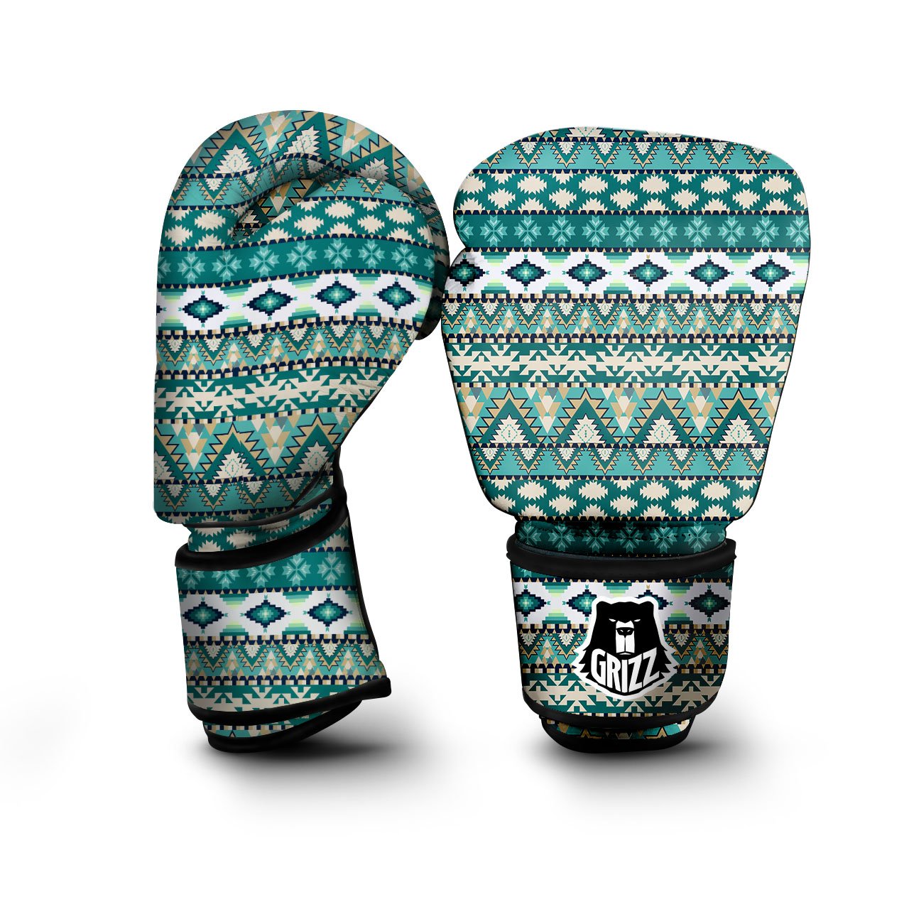 Green Indian Tribal Native Print Pattern Boxing Gloves-grizzshop