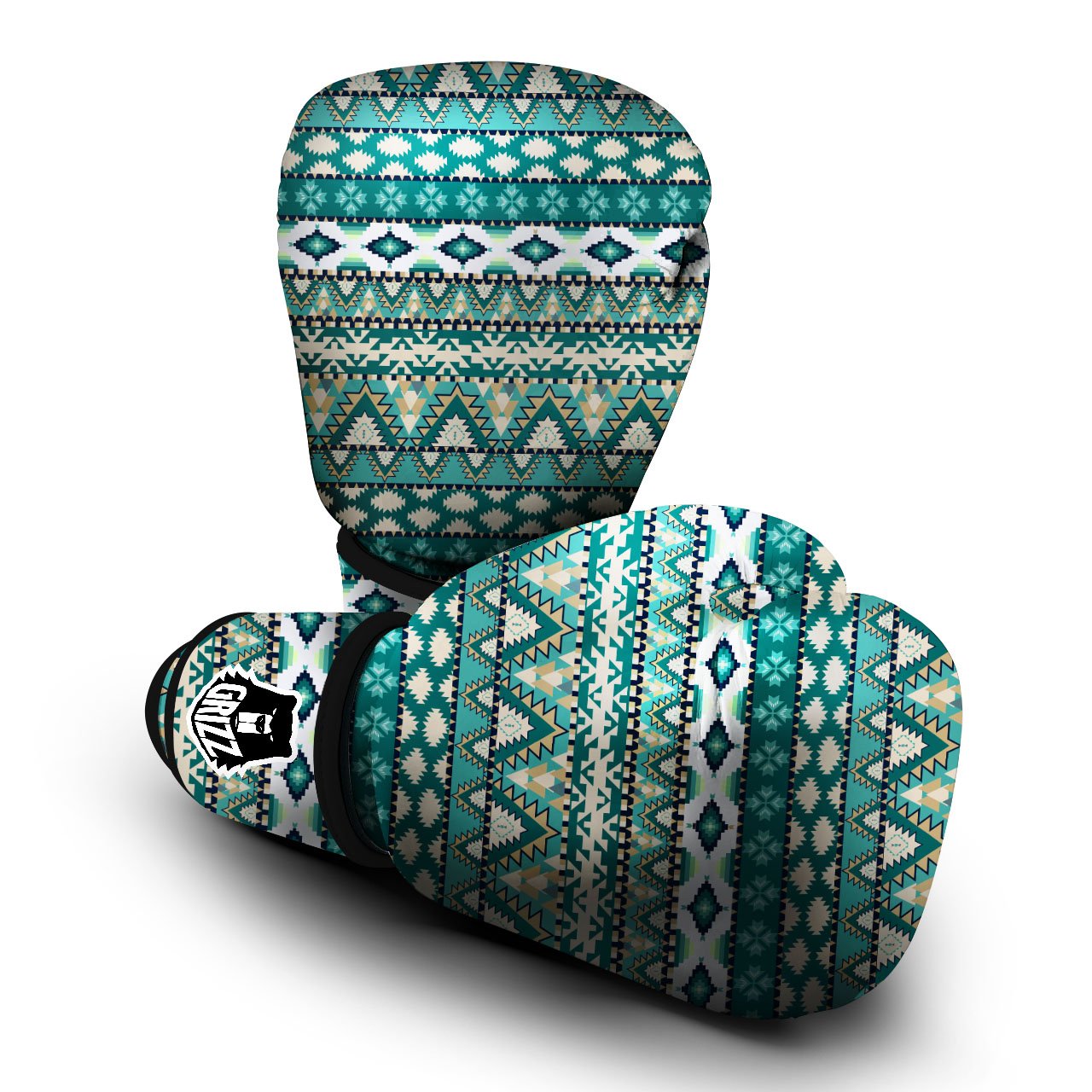 Green Indian Tribal Native Print Pattern Boxing Gloves-grizzshop