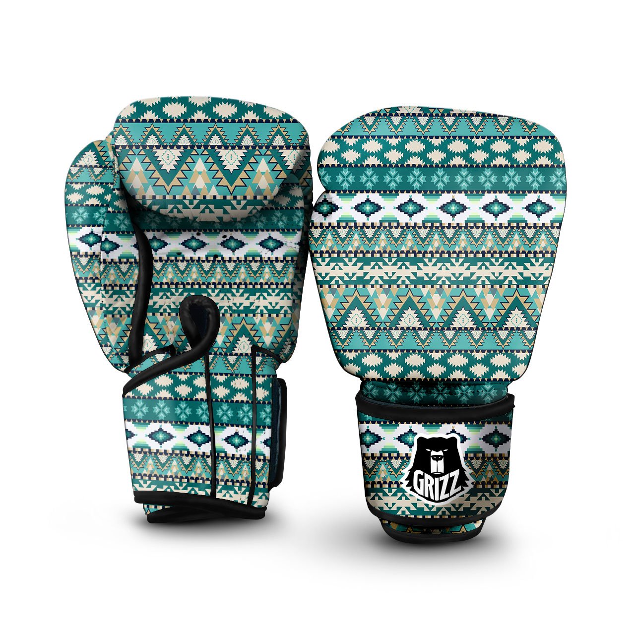 Green Indian Tribal Native Print Pattern Boxing Gloves-grizzshop