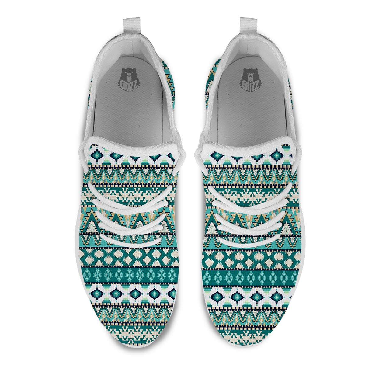 Green Indian Tribal Native Print Pattern White Athletic Shoes-grizzshop