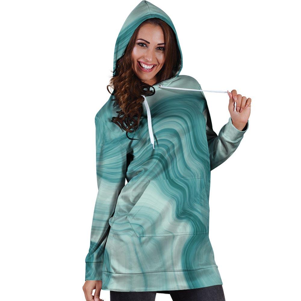 Green Ink Marble Hoodie Dress-grizzshop