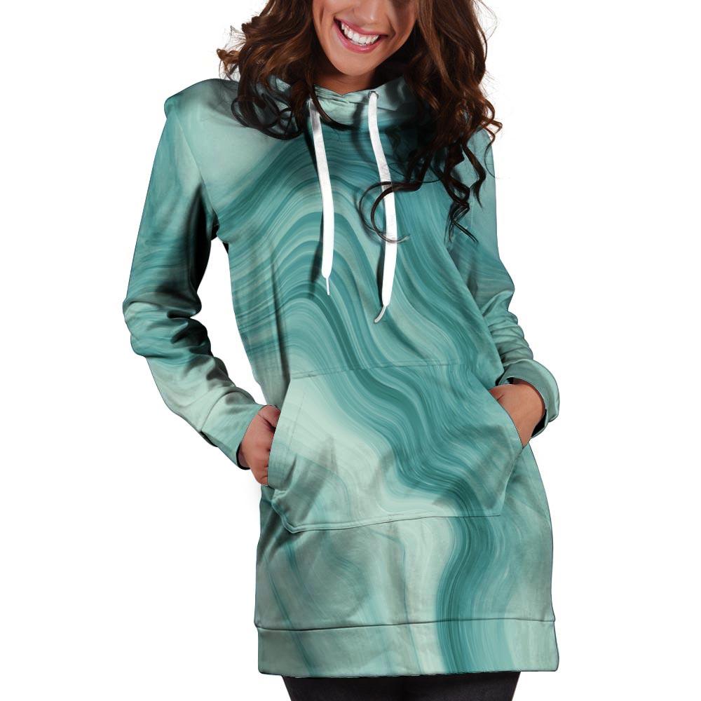 Green Ink Marble Hoodie Dress-grizzshop