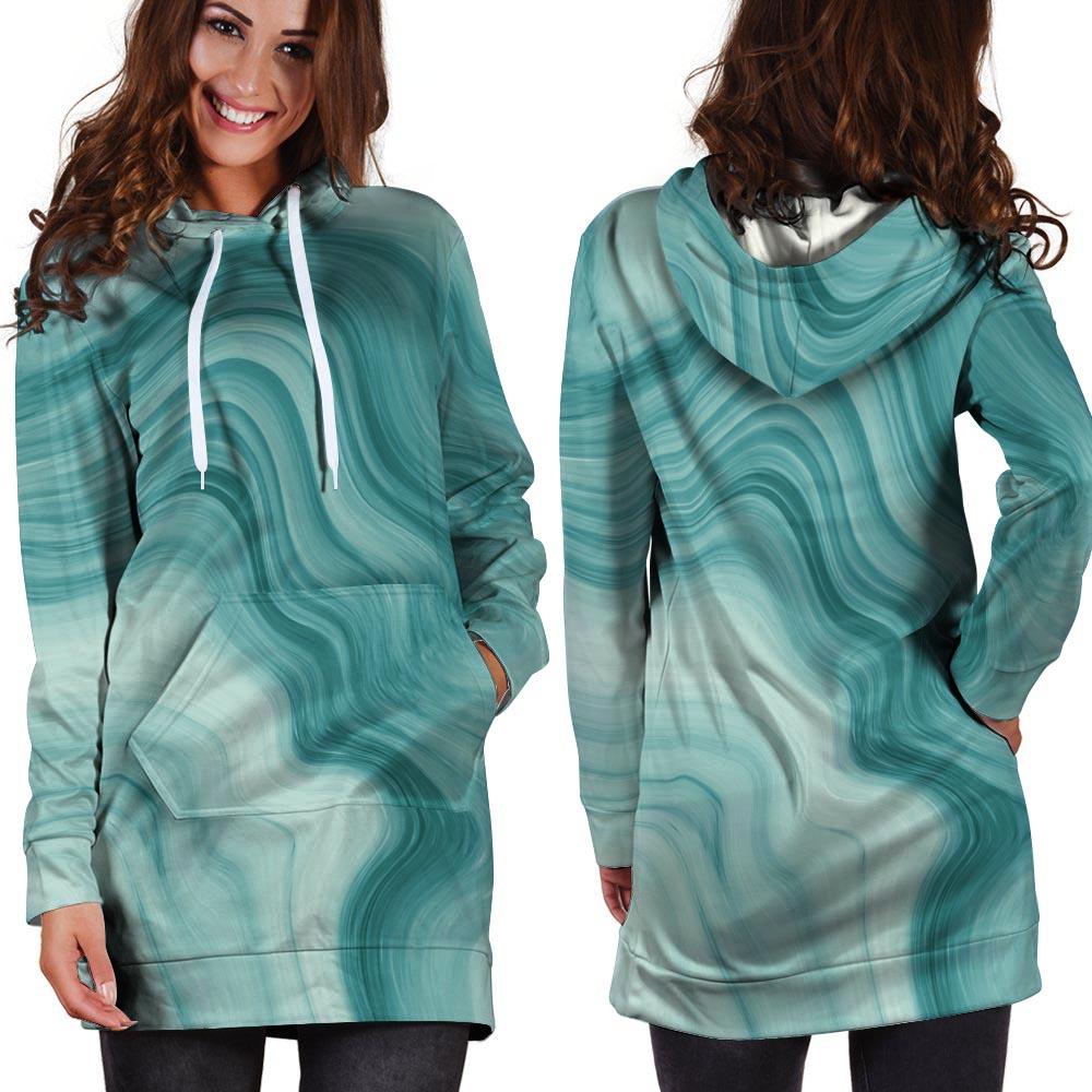 Green Ink Marble Hoodie Dress-grizzshop