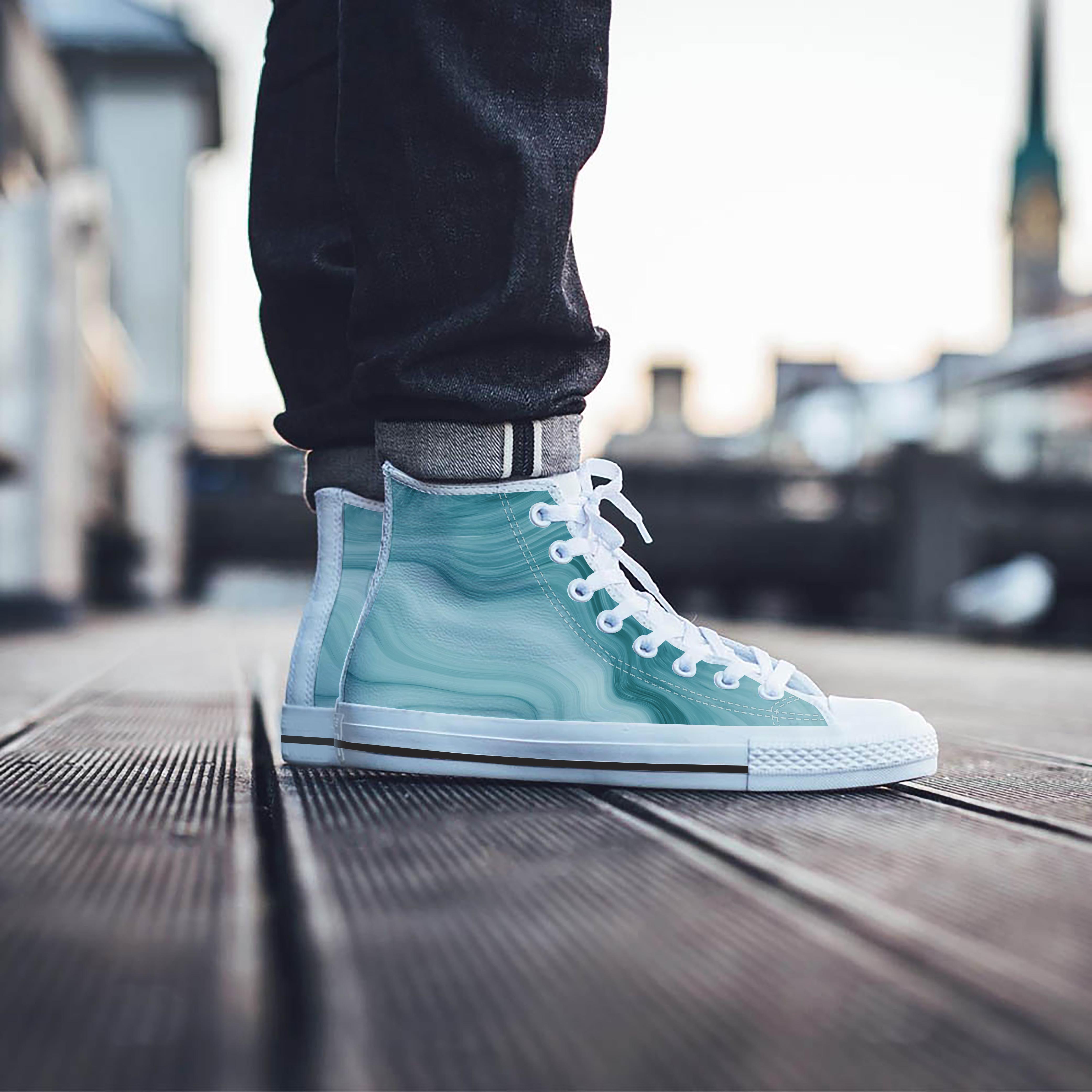 Green Ink Marble Men's High Top Shoes-grizzshop