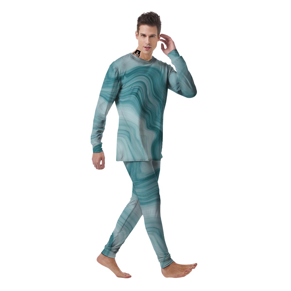 Green Ink Marble Men's Pajamas-grizzshop