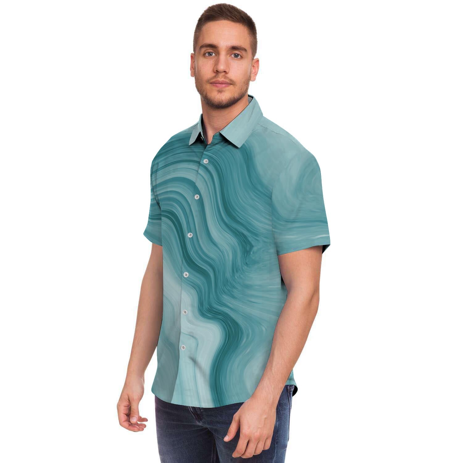 Green Ink Marble Men's Short Sleeve Shirt-grizzshop
