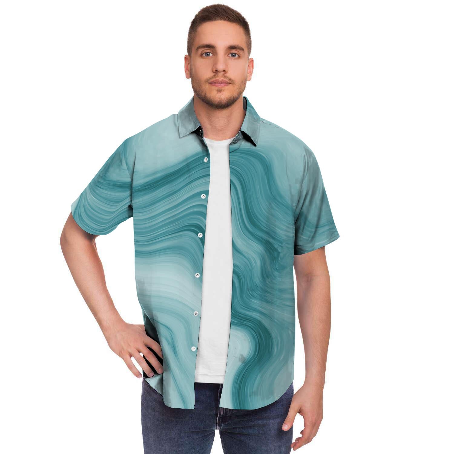 Green Ink Marble Men's Short Sleeve Shirt-grizzshop