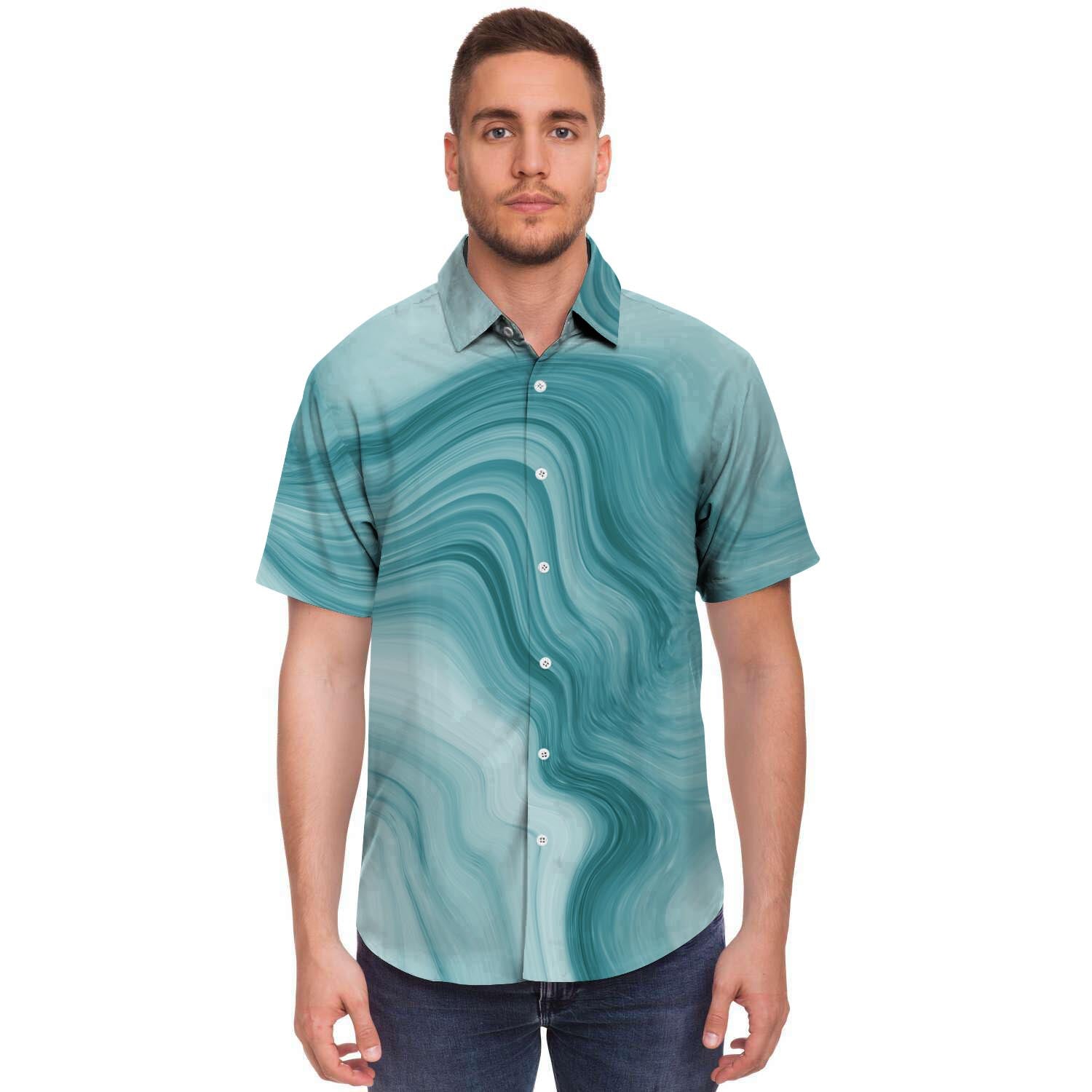 Green Ink Marble Men's Short Sleeve Shirt-grizzshop