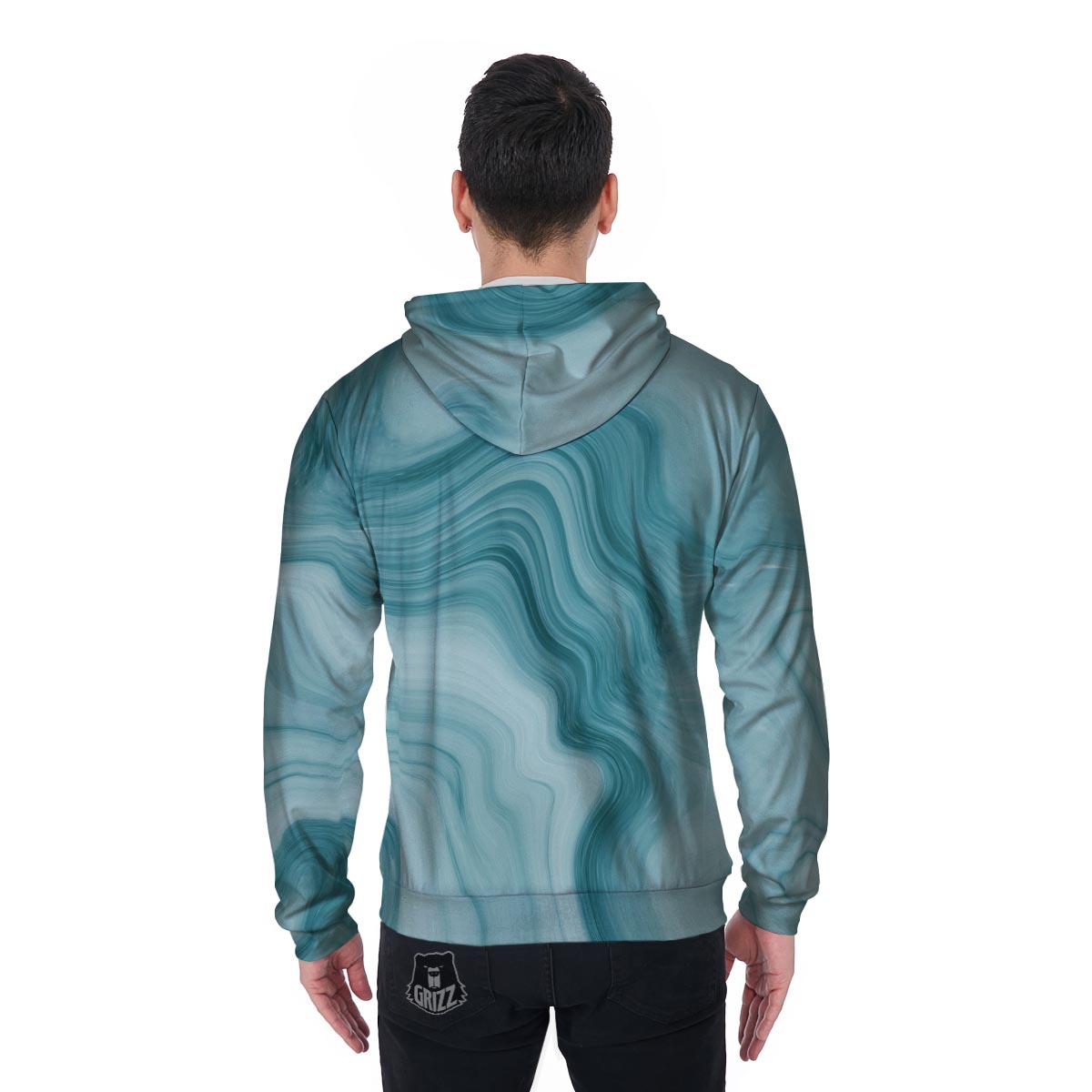 Green Ink Marble Men's Zip Up Hoodie-grizzshop