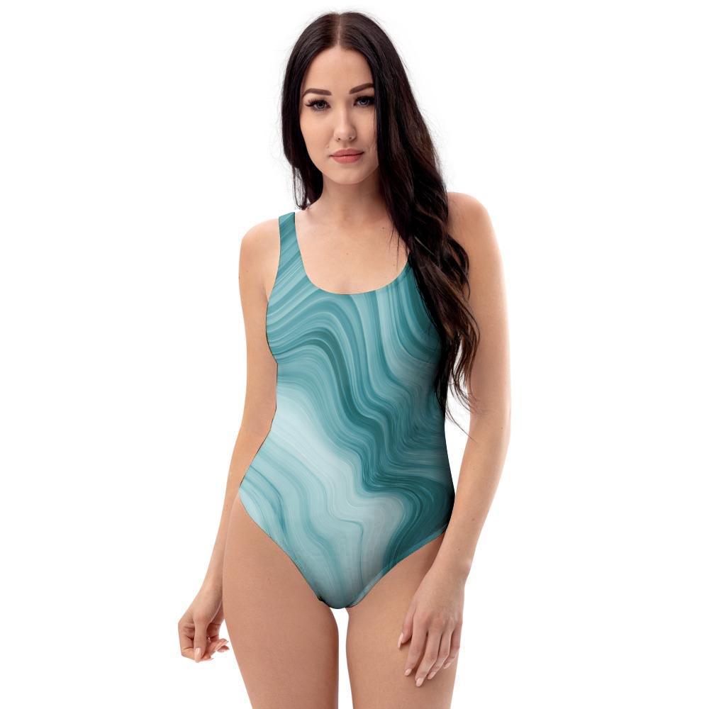 Green Ink Marble One Piece Swimsuite-grizzshop