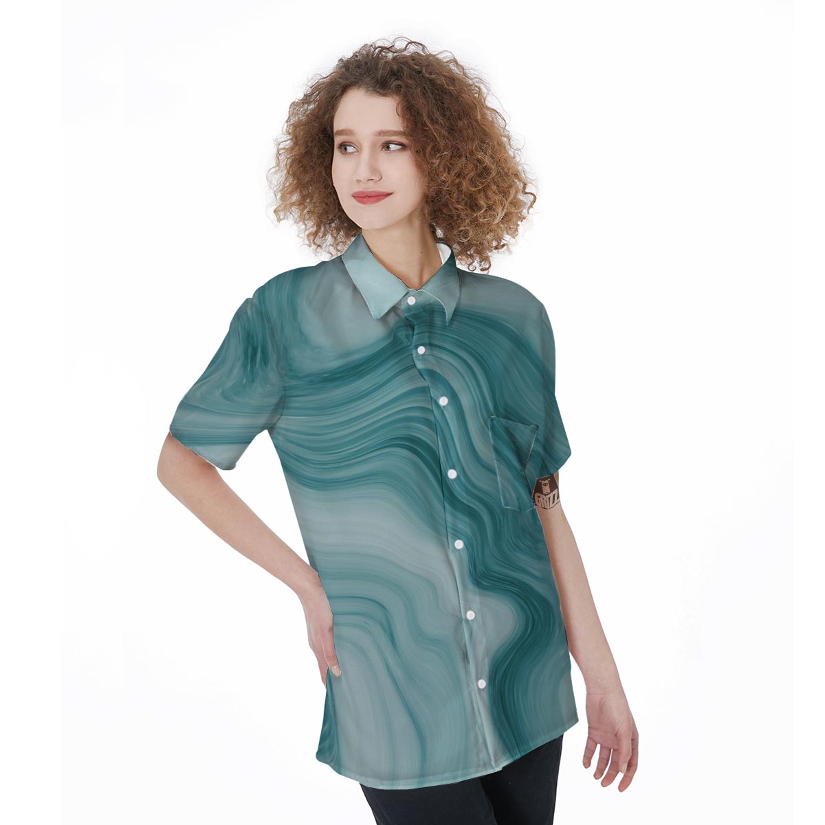 Green Ink Marble Women's Short Sleeve Shirts-grizzshop
