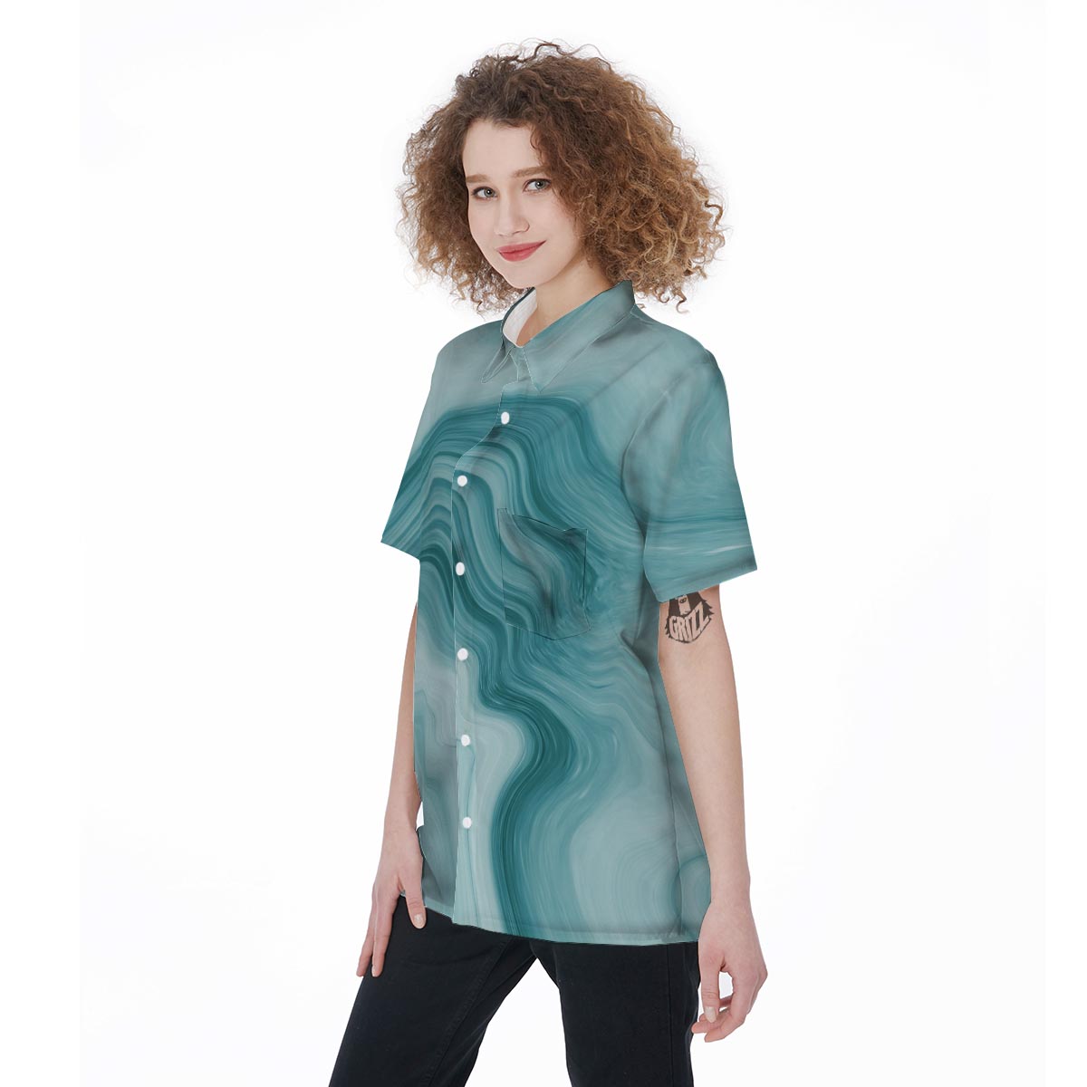 Green Ink Marble Women's Short Sleeve Shirts-grizzshop