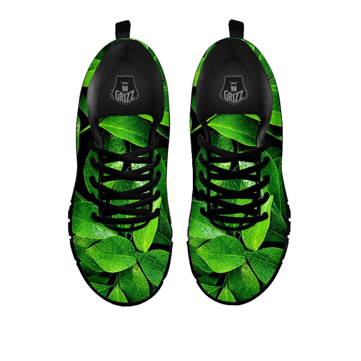 Green Leaf Print Black Sneaker-grizzshop