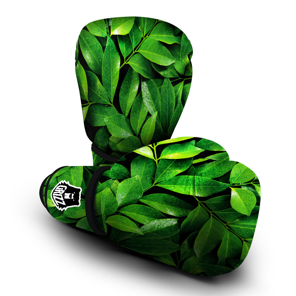 Green Leaf Print Boxing Gloves-grizzshop