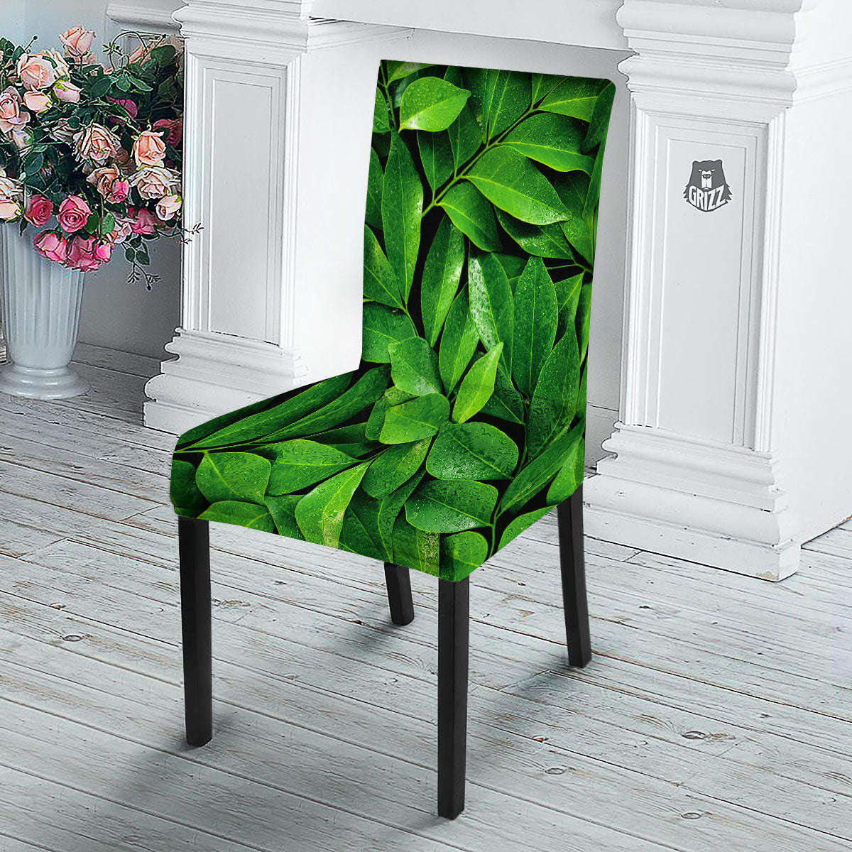 Green Leaf Print Dining Chair Slipcover-grizzshop