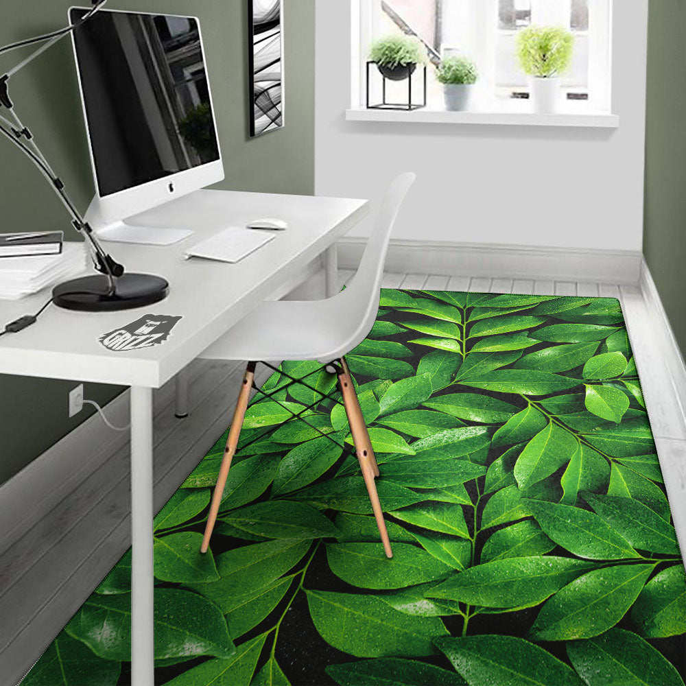 Green Leaf Print Floor Mat-grizzshop