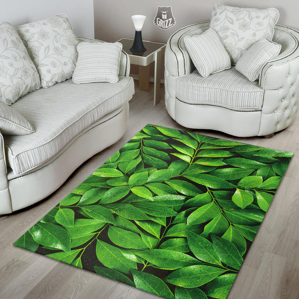 Green Leaf Print Floor Mat-grizzshop