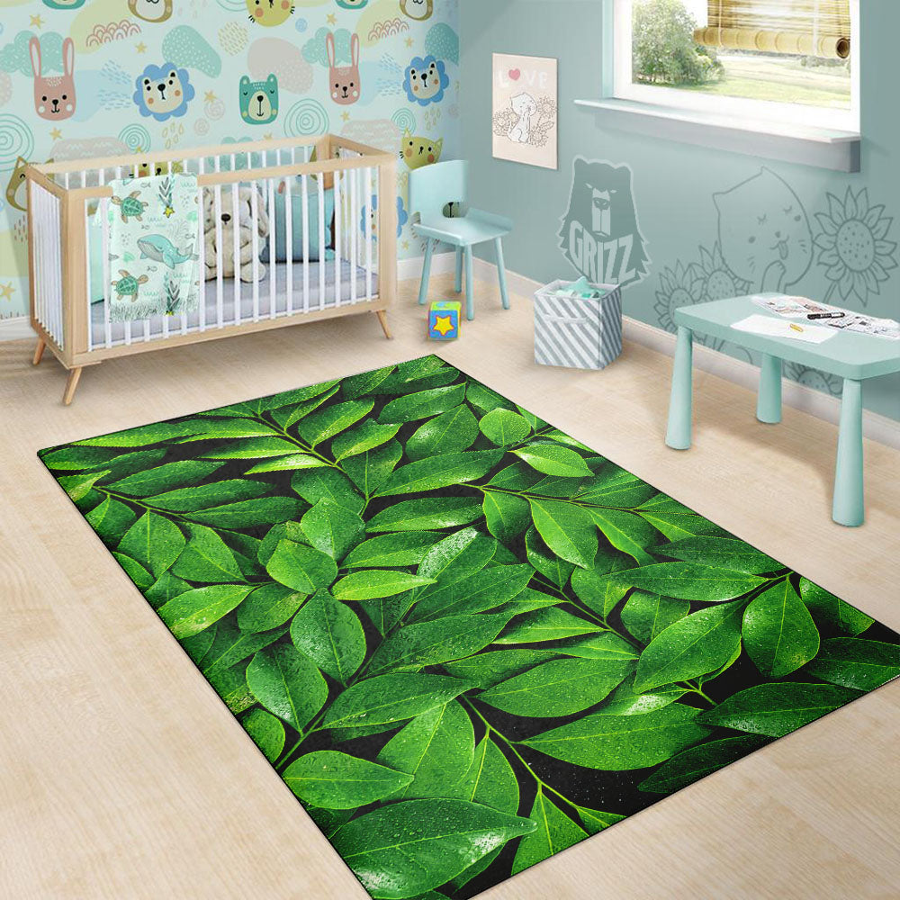 Green Leaf Print Floor Mat-grizzshop