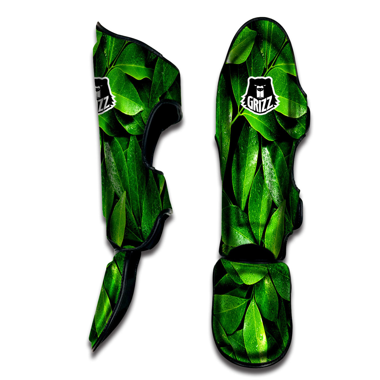 Green Leaf Print Muay Thai Shin Guards-grizzshop