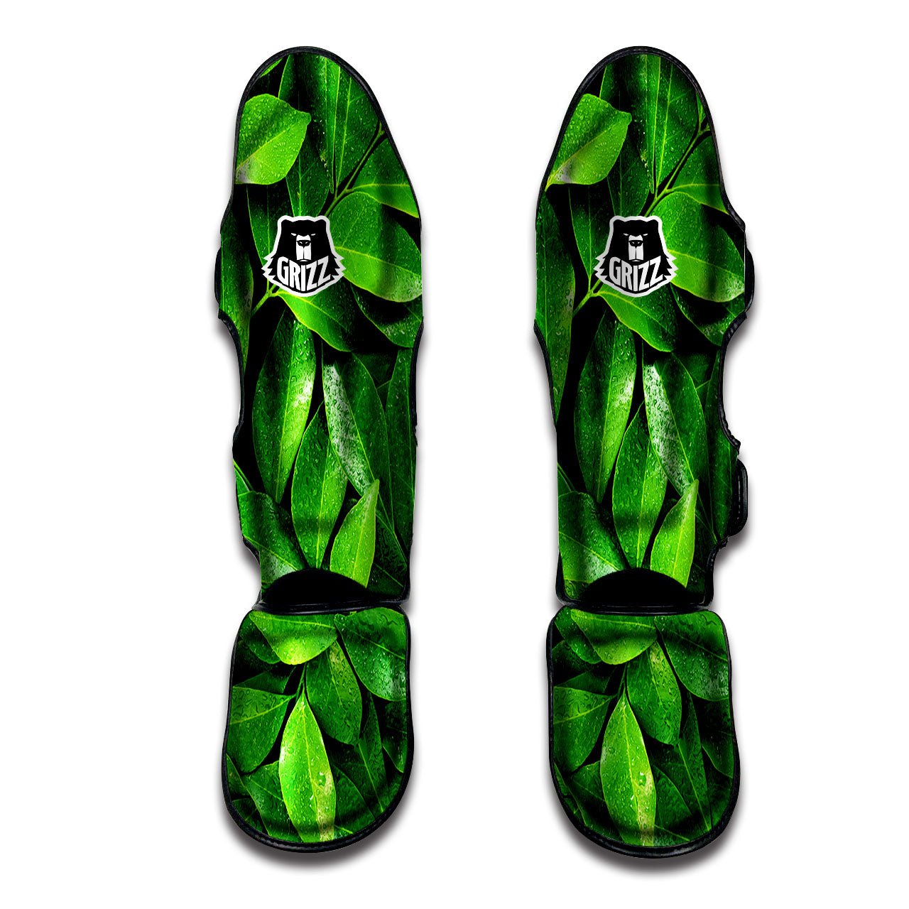 Green Leaf Print Muay Thai Shin Guards-grizzshop