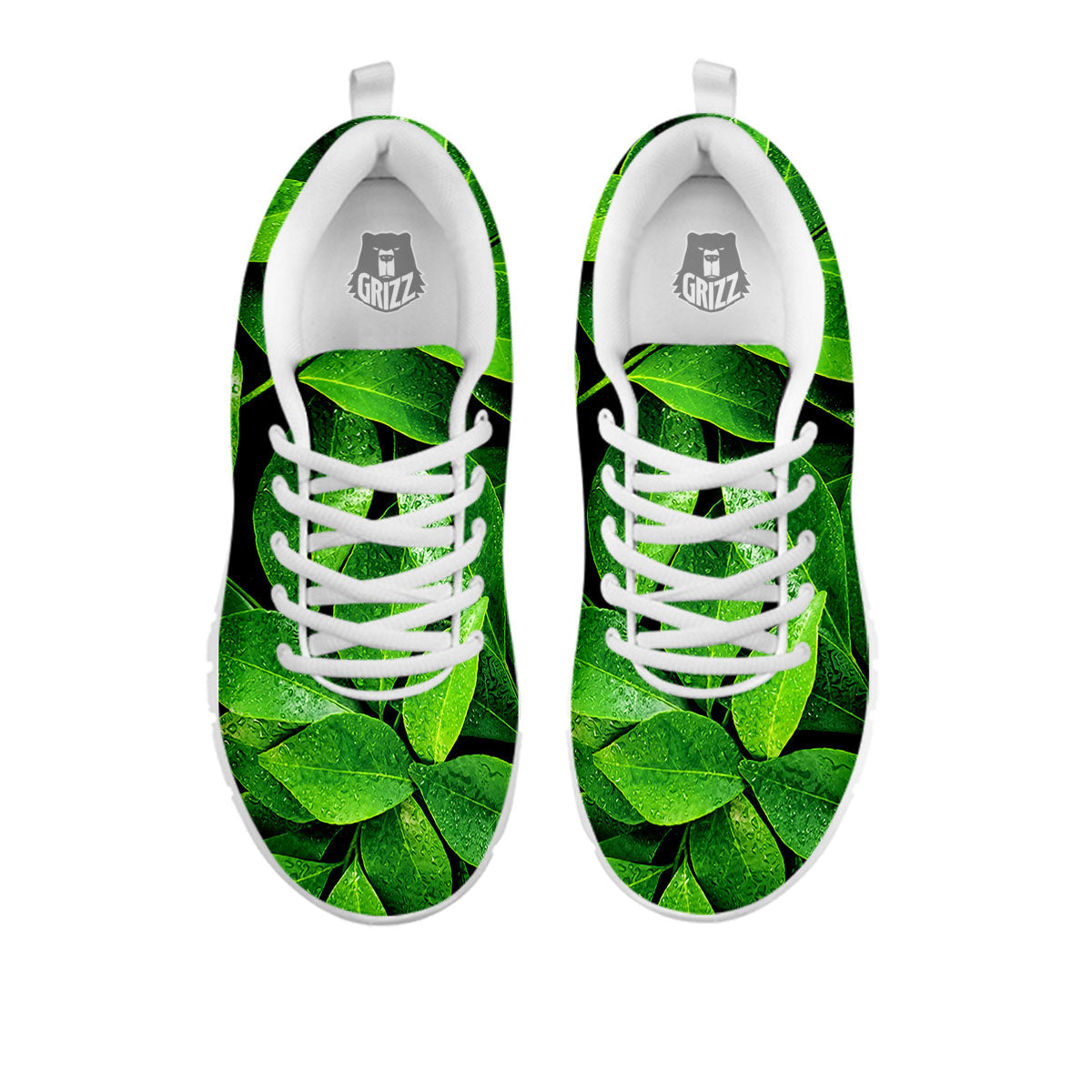Green Leaf Print White Sneaker-grizzshop