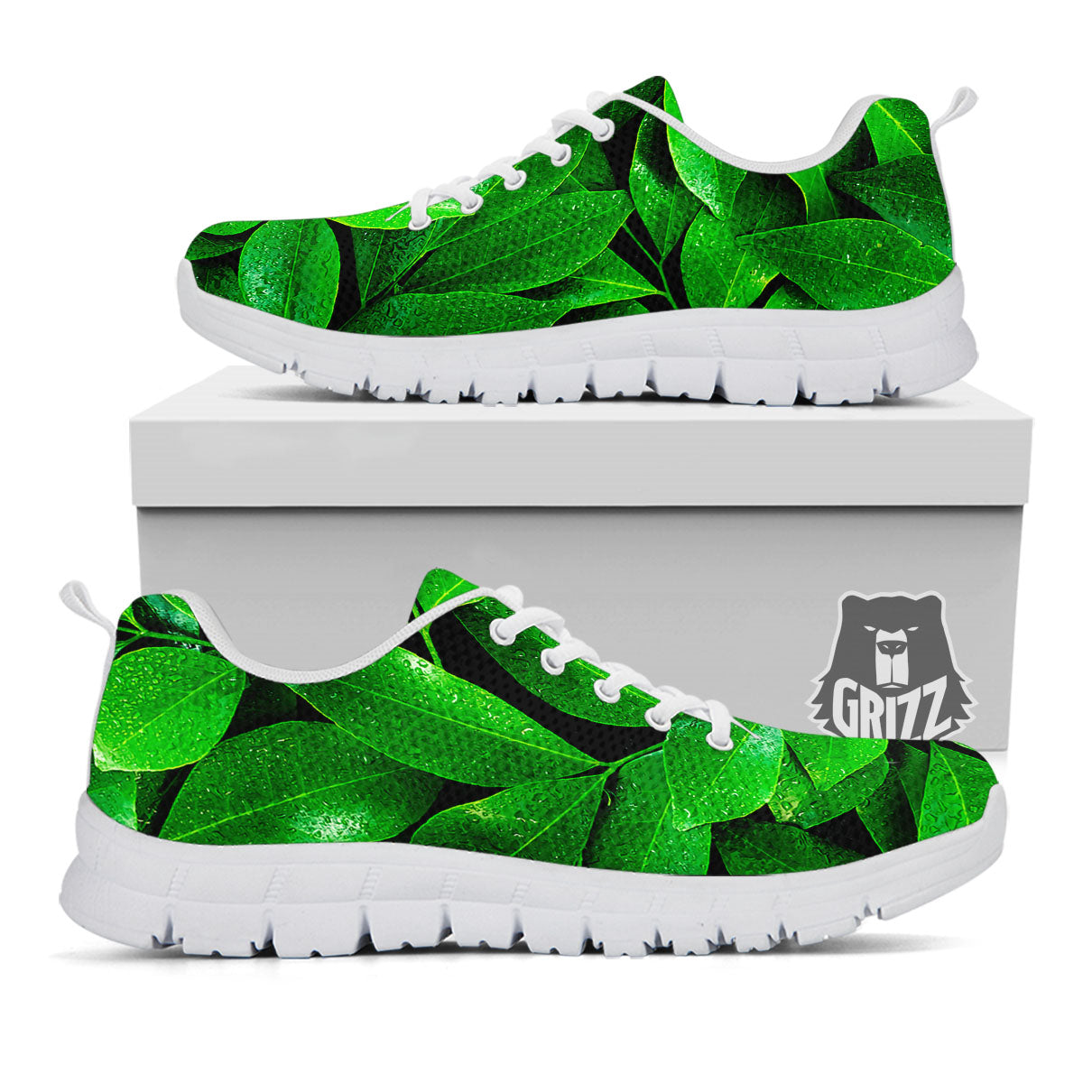 Green Leaf Print White Sneaker-grizzshop