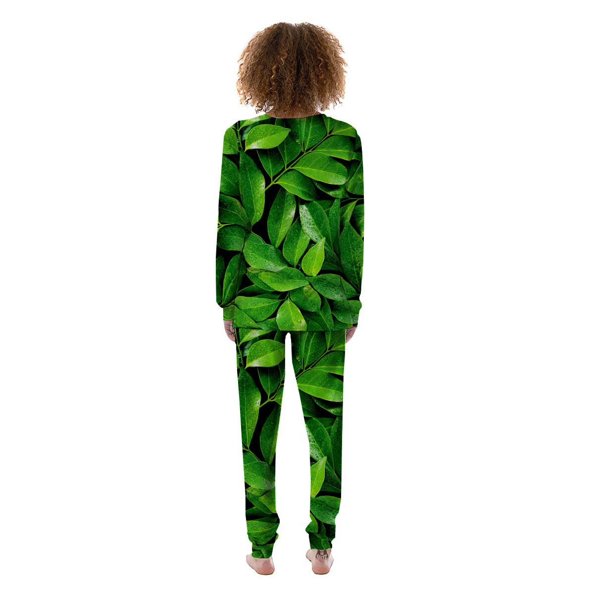 Green Leaf Print Women's Pajamas-grizzshop