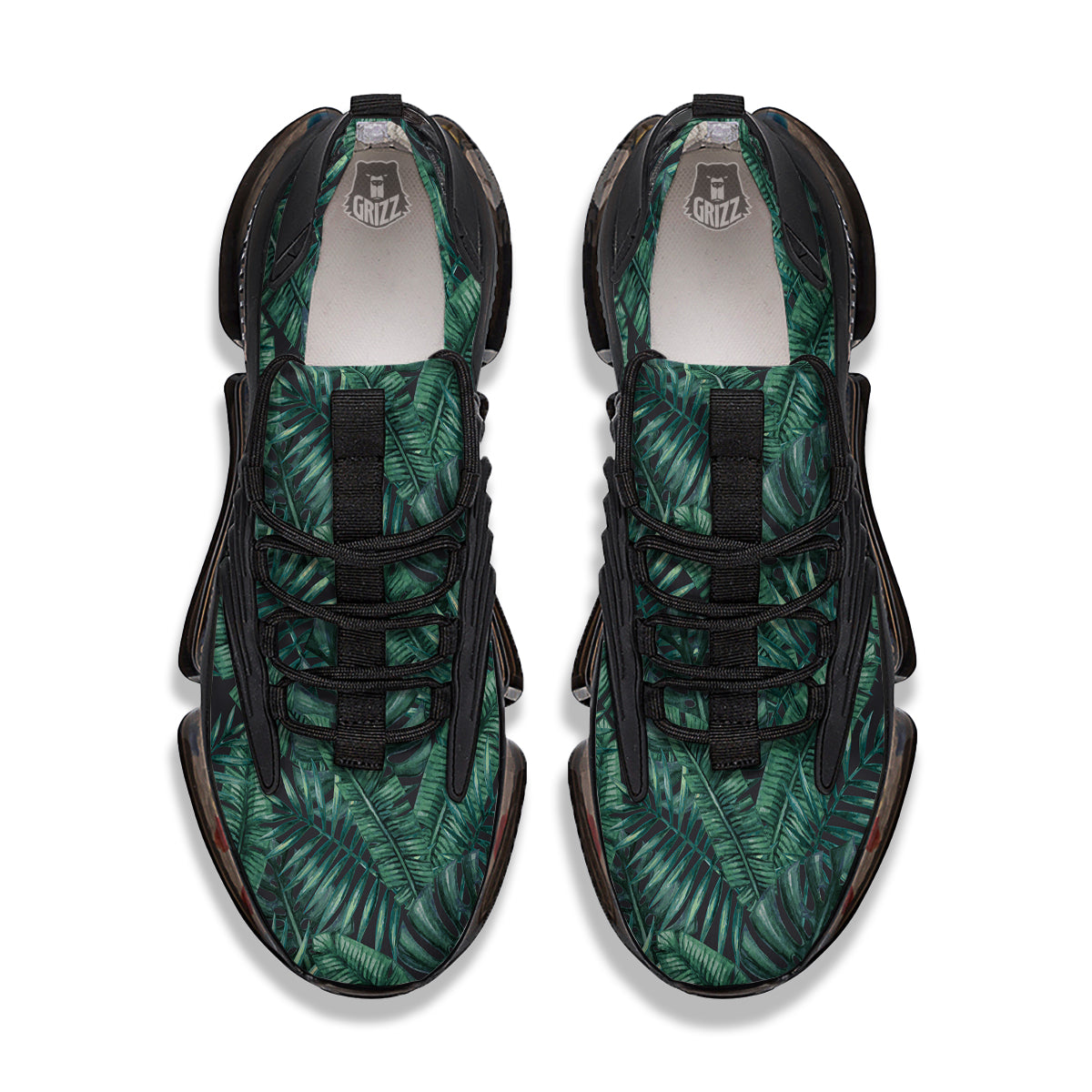 Green Leaf Tropical Print Pattern Black Gym Shoes-grizzshop