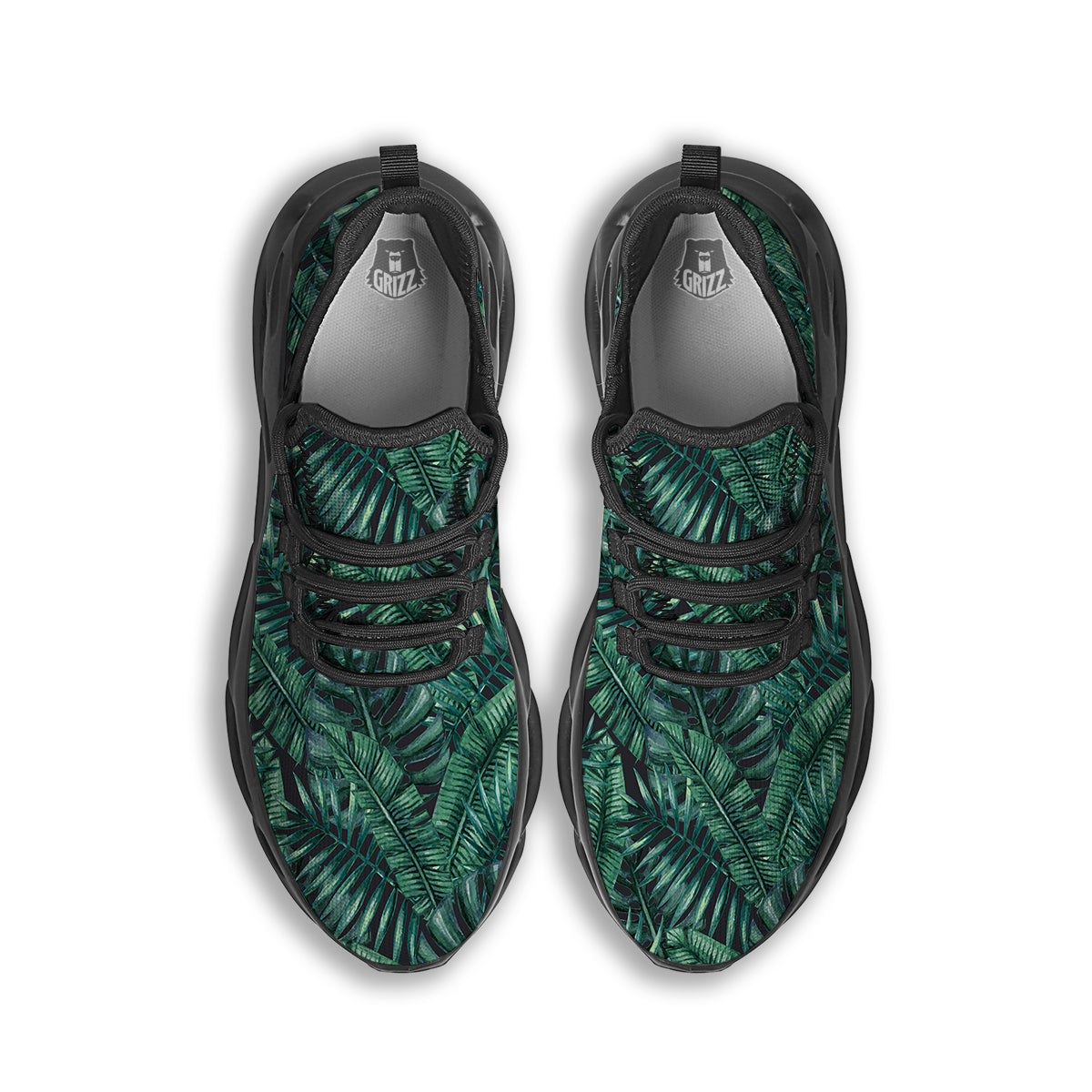 Green Leaf Tropical Print Pattern Black Running Shoes-grizzshop