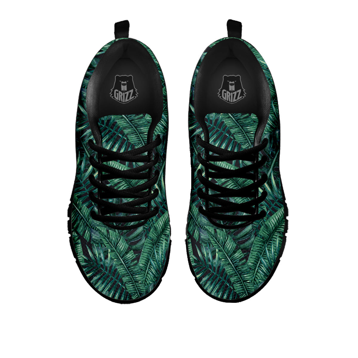 Green Leaf Tropical Print Pattern Black Sneaker-grizzshop