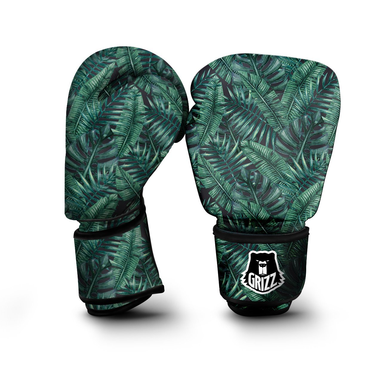 Green Leaf Tropical Print Pattern Boxing Gloves-grizzshop