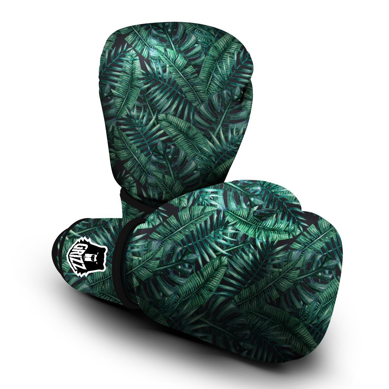 Green Leaf Tropical Print Pattern Boxing Gloves-grizzshop