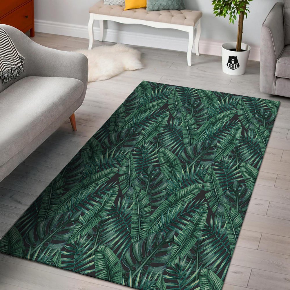 Green Leaf Tropical Print Pattern Floor Mat-grizzshop