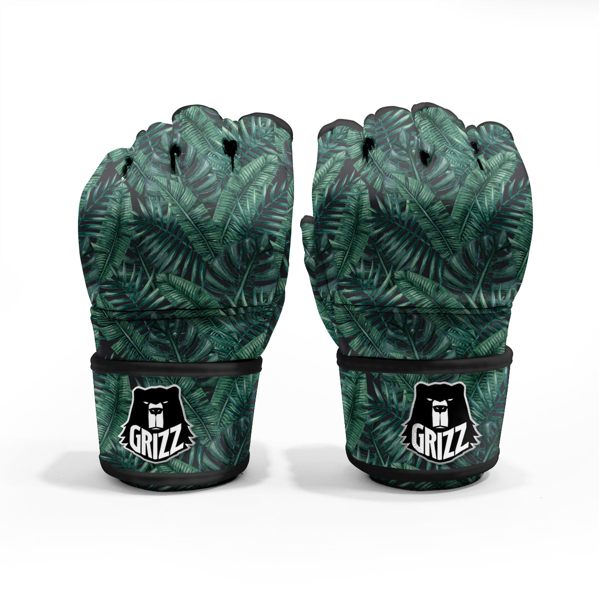 Green Leaf Tropical Print Pattern MMA Gloves-grizzshop
