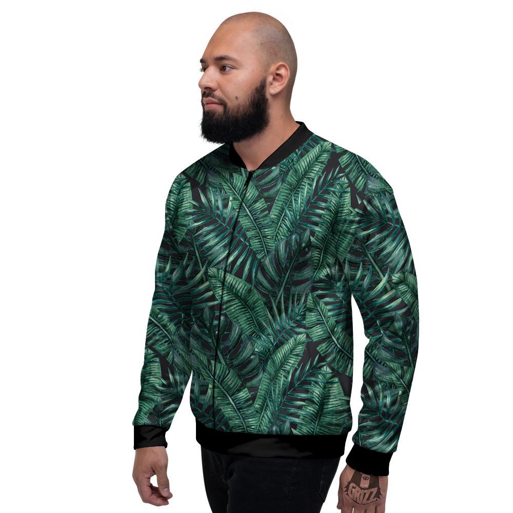 Green Leaf Tropical Print Pattern Men's Bomber Jacket-grizzshop