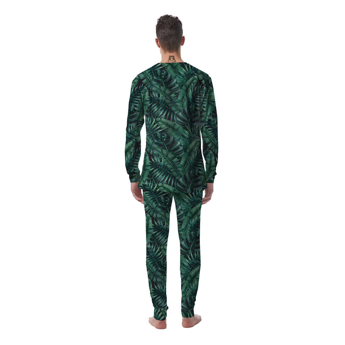 Green Leaf Tropical Print Pattern Men's Pajamas-grizzshop