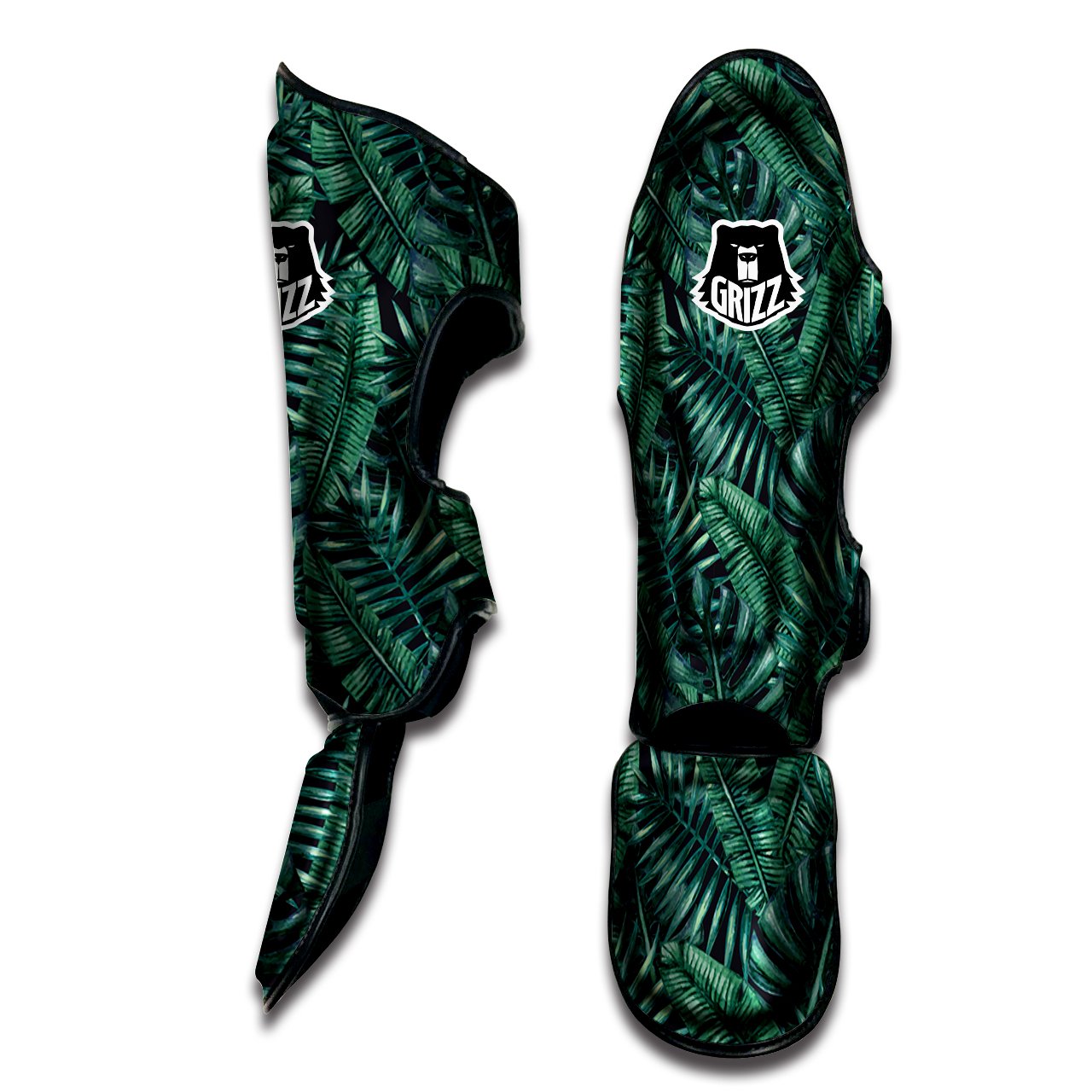 Green Leaf Tropical Print Pattern Muay Thai Shin Guards-grizzshop