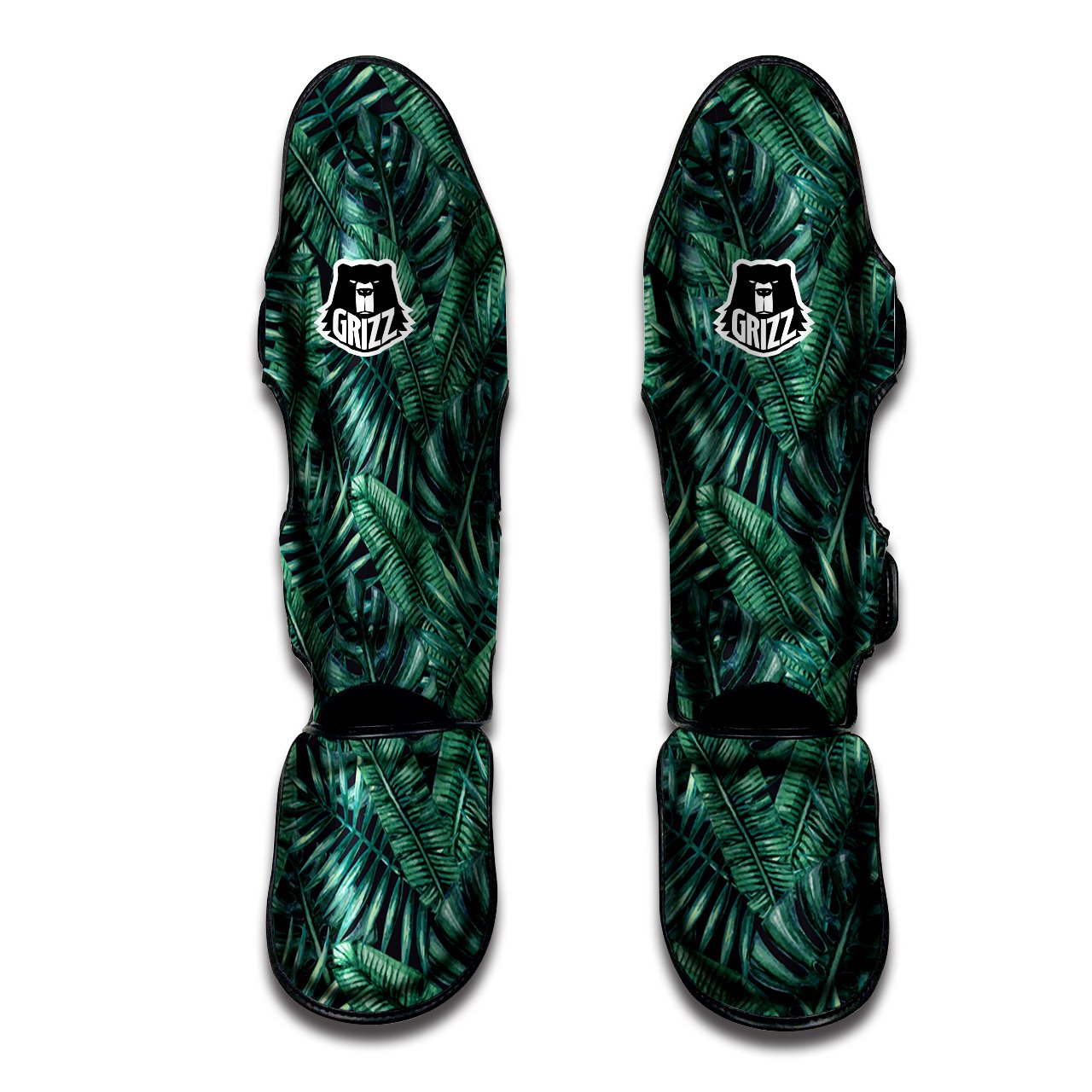 Green Leaf Tropical Print Pattern Muay Thai Shin Guards-grizzshop