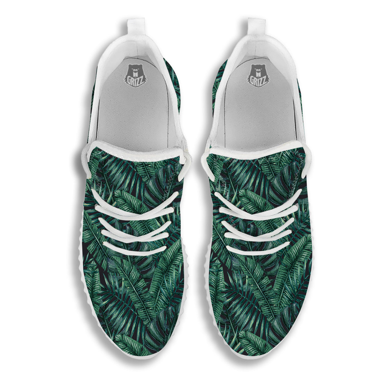 Green Leaf Tropical Print Pattern White Walking Shoes-grizzshop