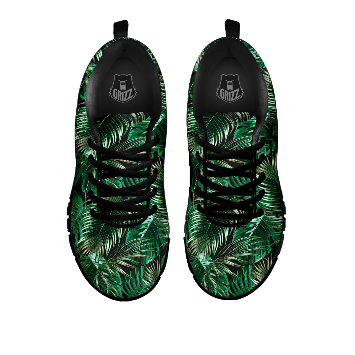 Green Leaves Tropical Print Pattern Black Sneaker-grizzshop