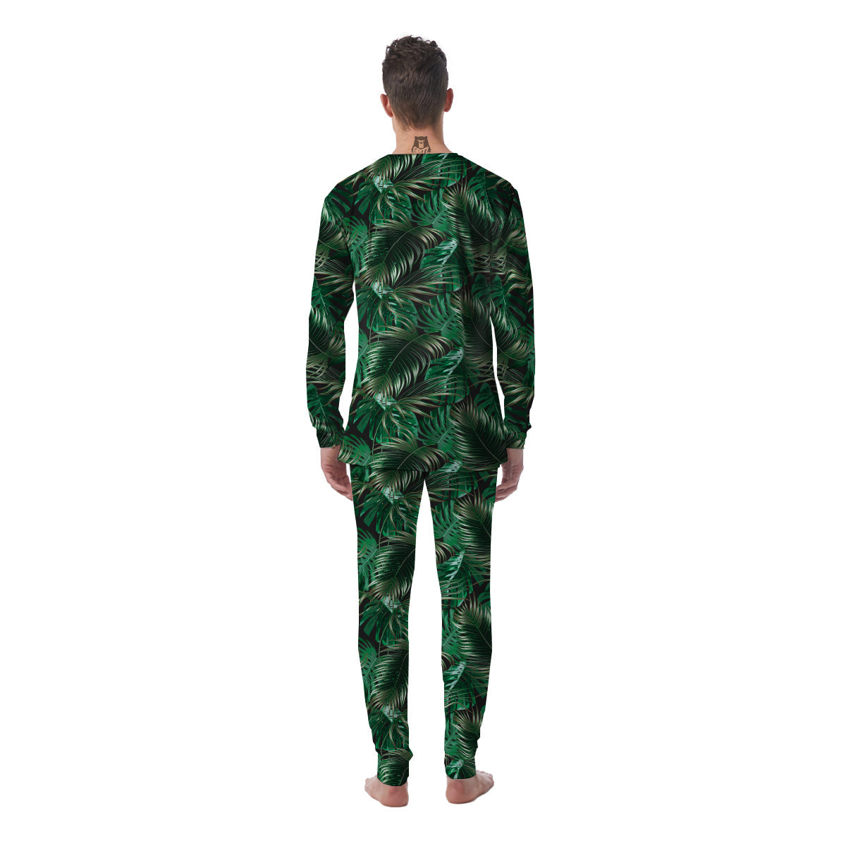 Green Leaves Tropical Print Pattern Men's Pajamas-grizzshop